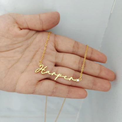 Custom Name with Diamond Tip Necklace - Hidden Forever