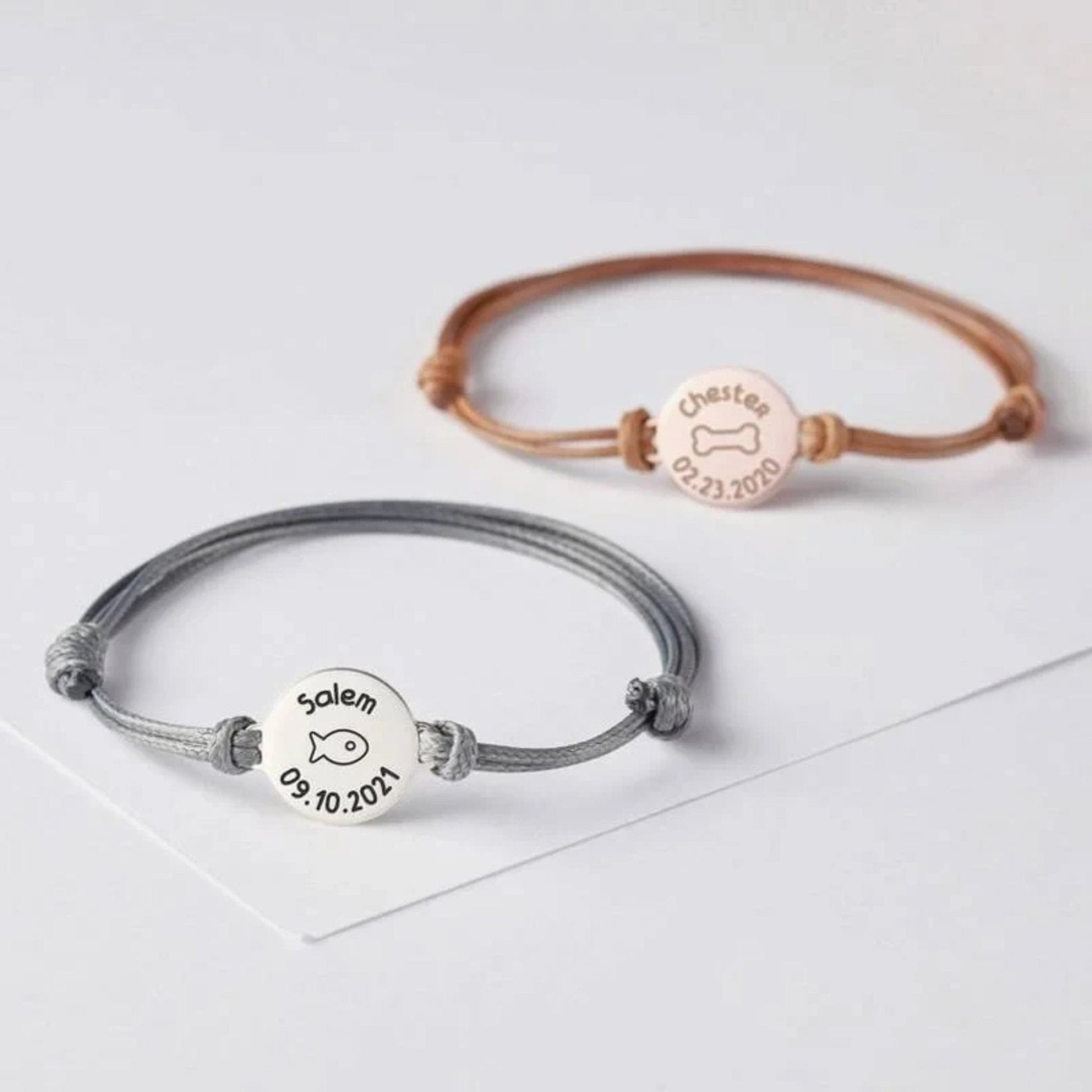 Custom Pet Name and Birthdate Adjustable Leather Bracelets - Hidden Forever