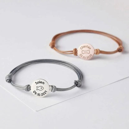Custom Pet Name and Birthdate Adjustable Leather Bracelets - Hidden Forever