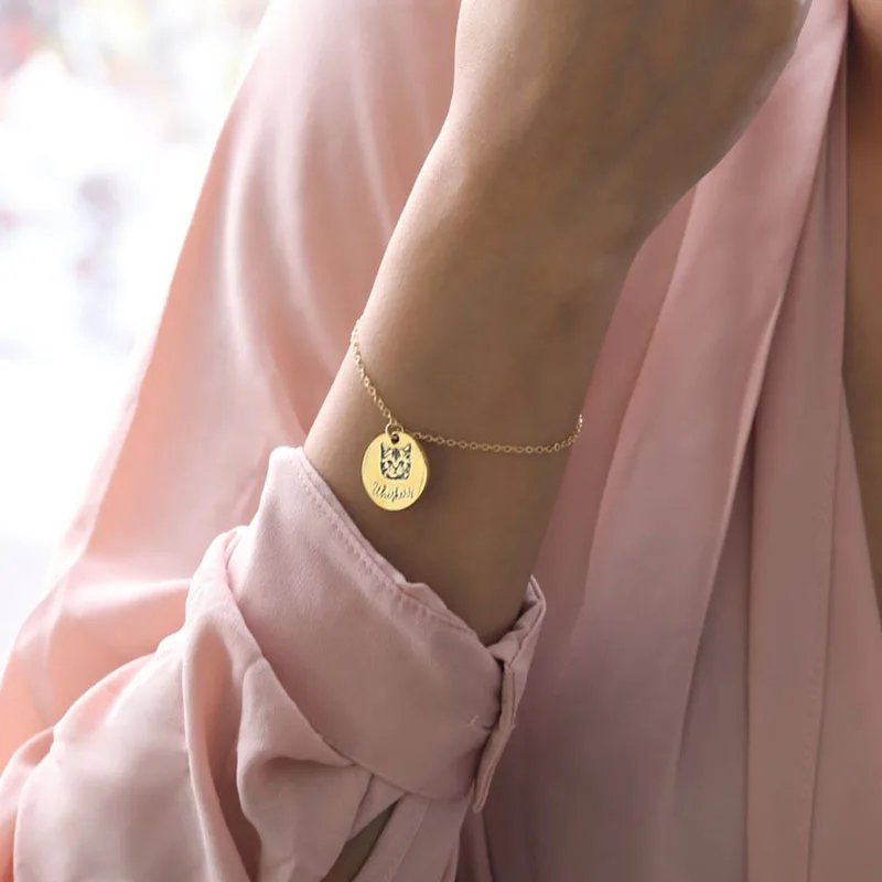 Custom Pet Portrait and Name Disc Bracelet - Hidden Forever
