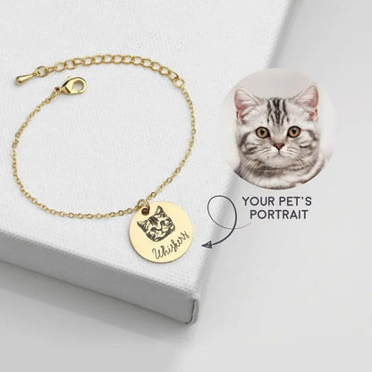 Custom Pet Portrait and Name Disc Bracelet - Hidden Forever