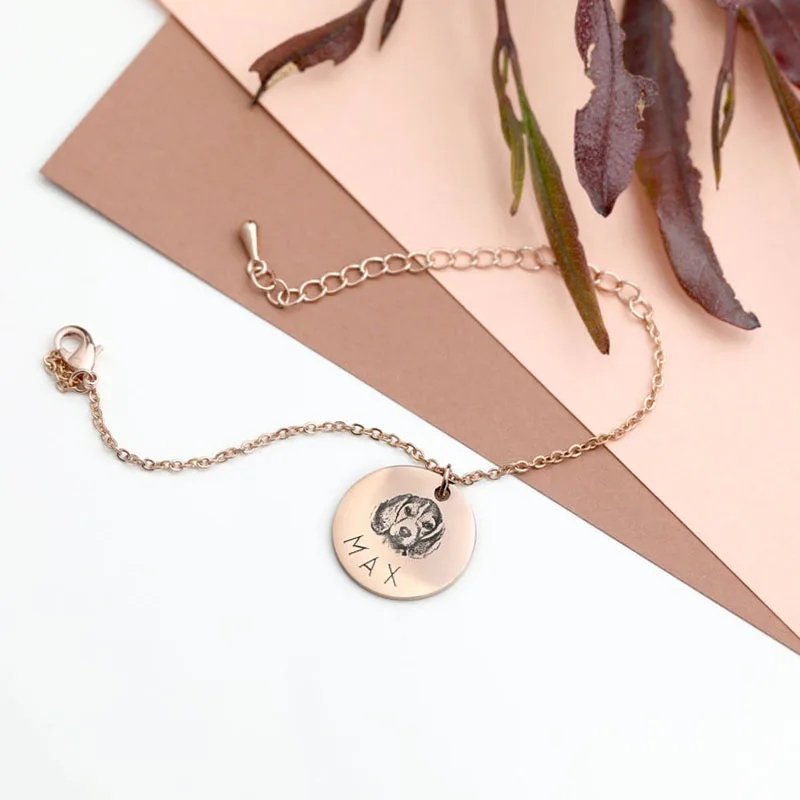 Custom Pet Portrait and Name Disc Bracelet - Hidden Forever