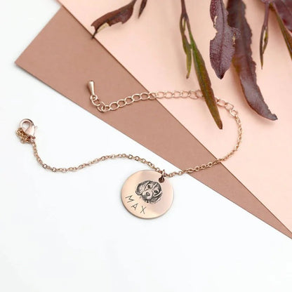 Custom Pet Portrait and Name Disc Bracelet - Hidden Forever