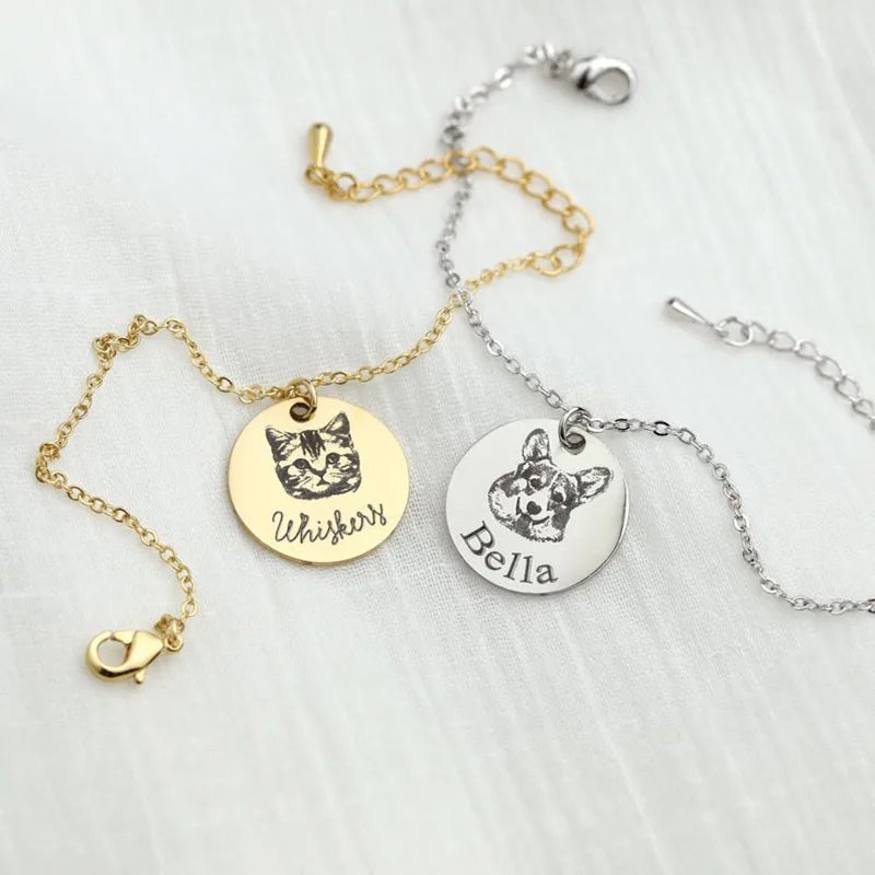 Custom Pet Portrait and Name Disc Bracelet - Hidden Forever