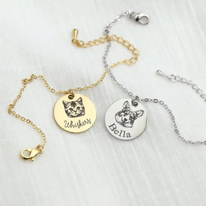 Custom Pet Portrait and Name Disc Bracelet - Hidden Forever