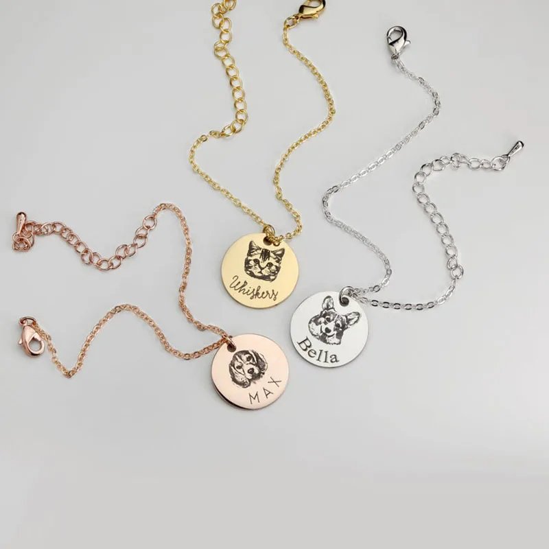 Custom Pet Portrait and Name Disc Bracelet - Hidden Forever