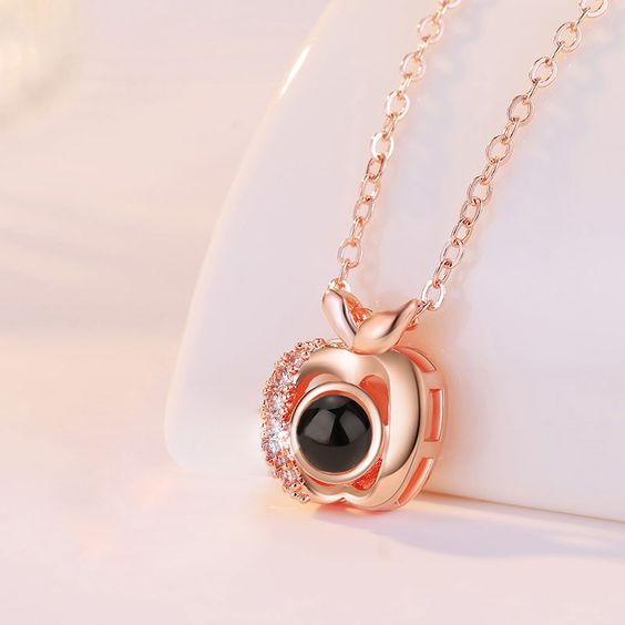 Custom Photo Projection Apple Pendant Necklace - Hidden Forever