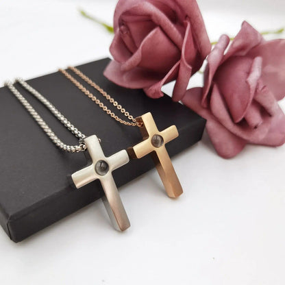 Custom Photo Projection Devine Cross Pendant Necklace - Hidden Forever
