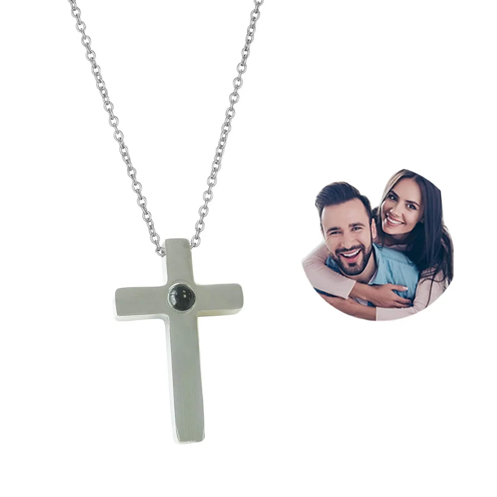Custom Photo Projection Devine Cross Pendant Necklace - Hidden Forever