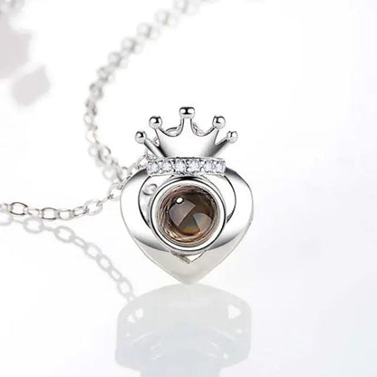 Custom Photo Projection Heart Crown Necklace - Hidden Forever