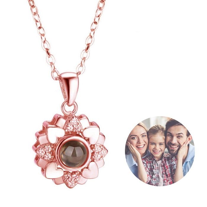 Custom Photo Projection Heart Flower Necklace - Hidden Forever