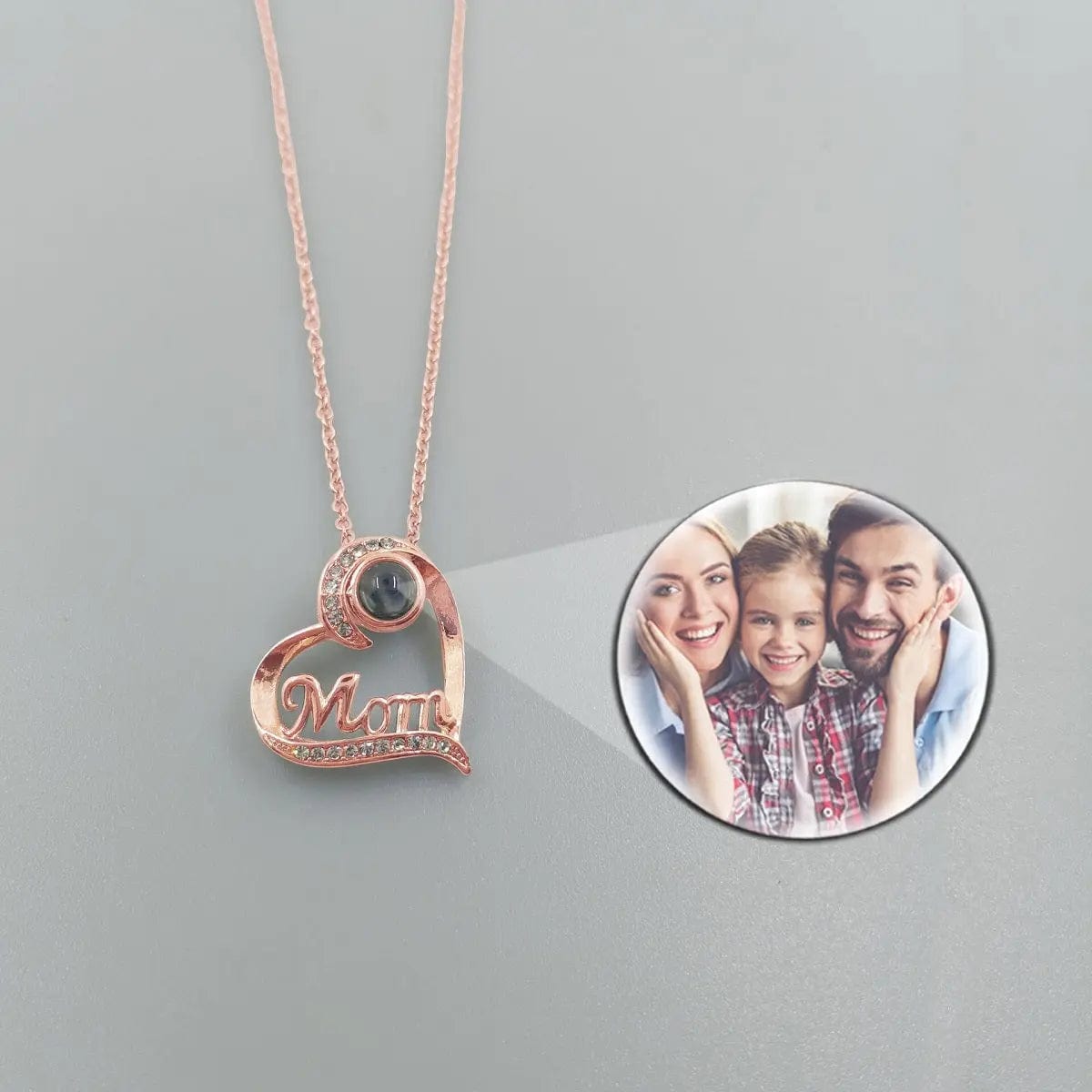 Custom Photo Projection Heart Mom Pendant Necklace - Hidden Forever