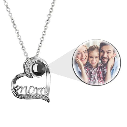 Custom Photo Projection Heart Mom Pendant Necklace - Hidden Forever