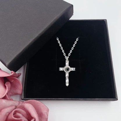 Custom Photo Projection Iced Cross Necklace - Hidden Forever