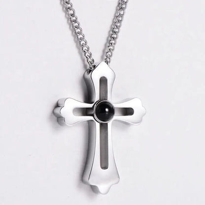 Custom Photo Projection Men Cross Necklace - Hidden Forever