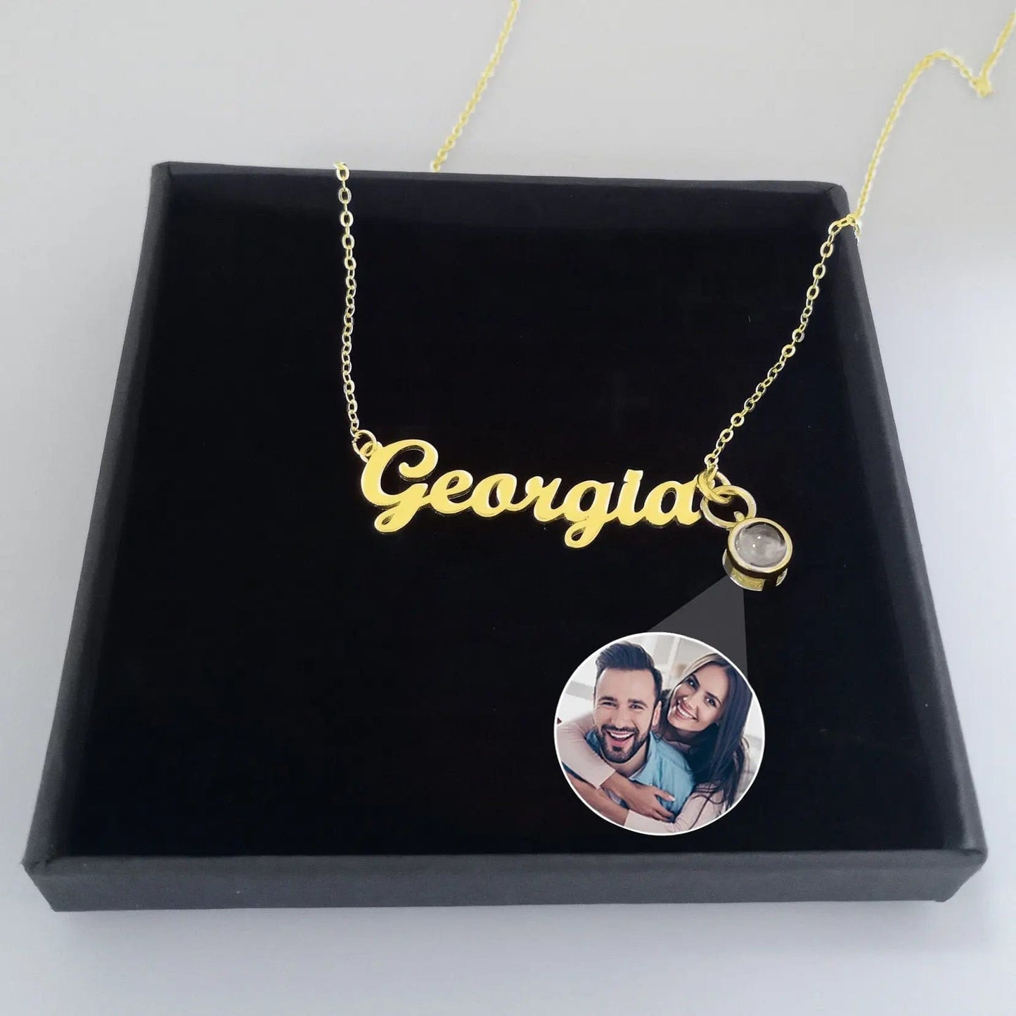 Custom Photo Projection Name with Zircon Gem Necklace - Hidden Forever