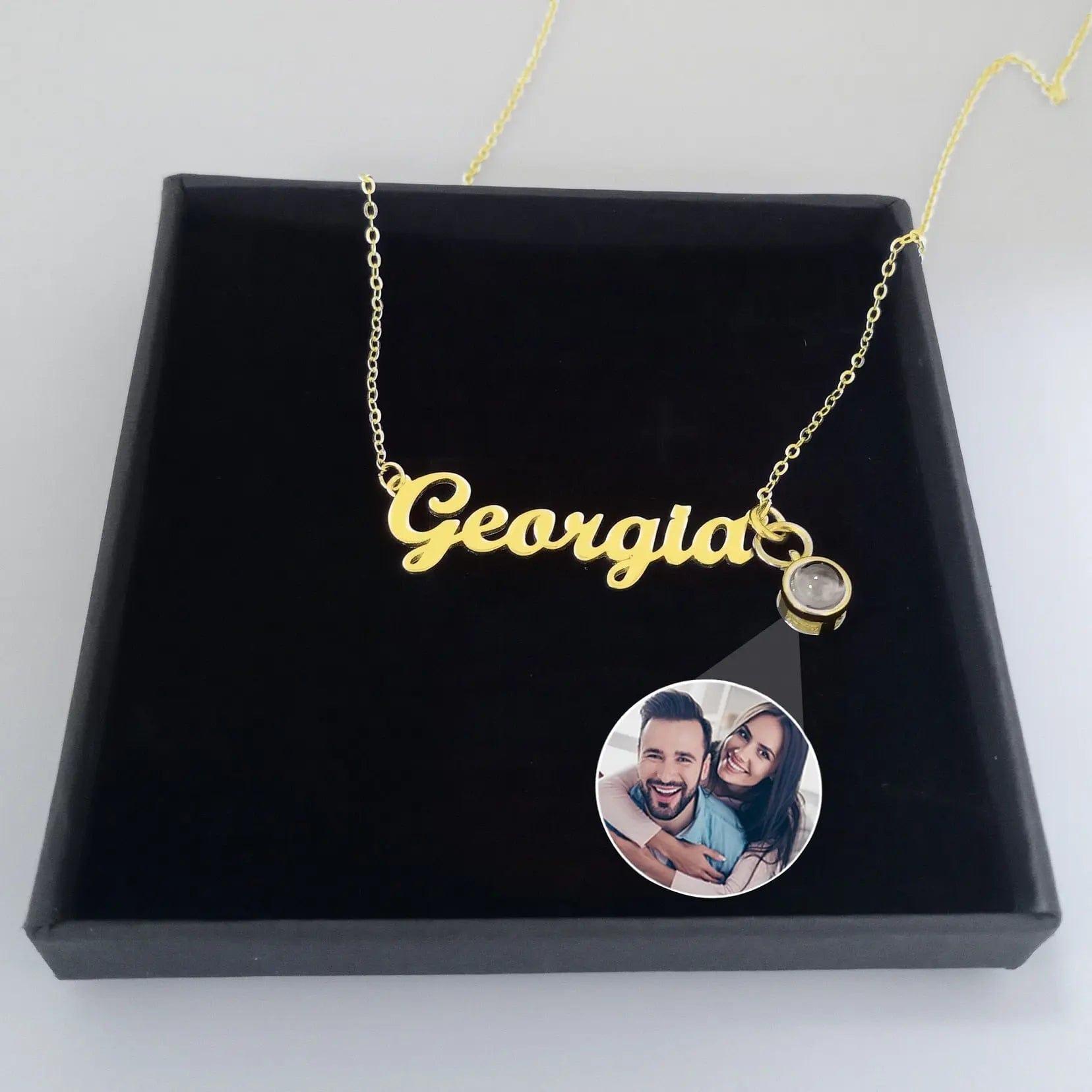 Custom Photo Projection Name with Zircon Gem Necklace - Hidden Forever