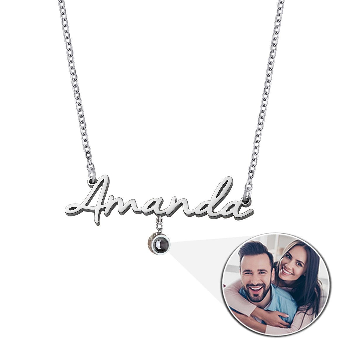 Custom Photo Projection Name Zircon Gem Necklace - Hidden Forever