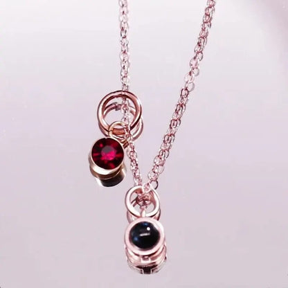 Custom Photo Projection Necklace with Birth Stone Pendant - Hidden Forever