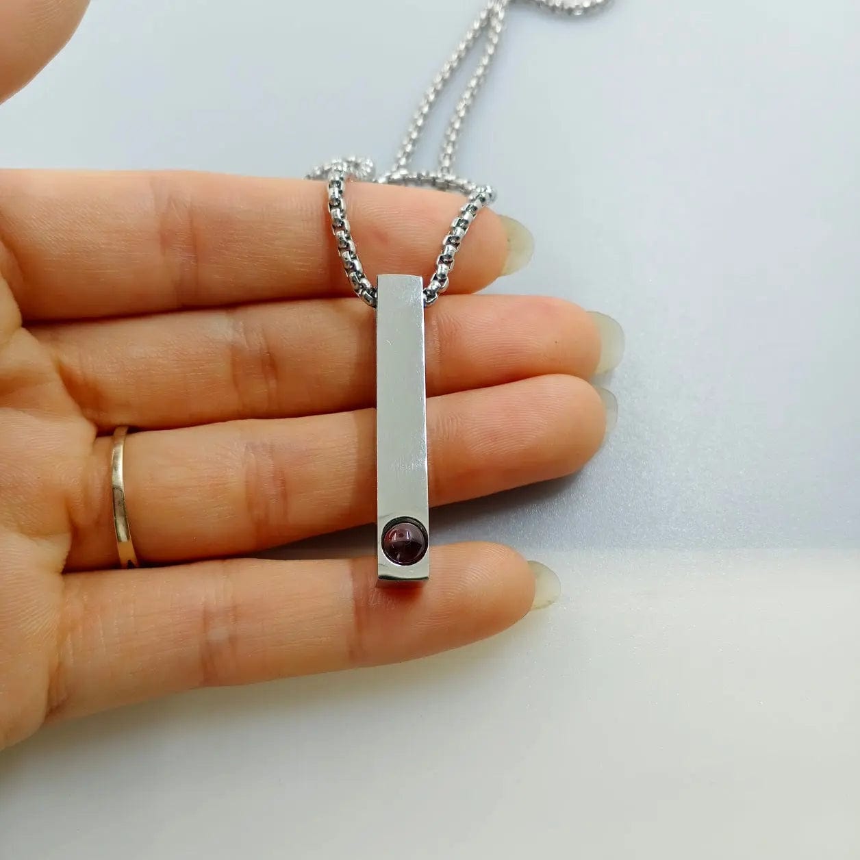 Custom Photo Projection Rectangular Bar Necklace - Hidden Forever