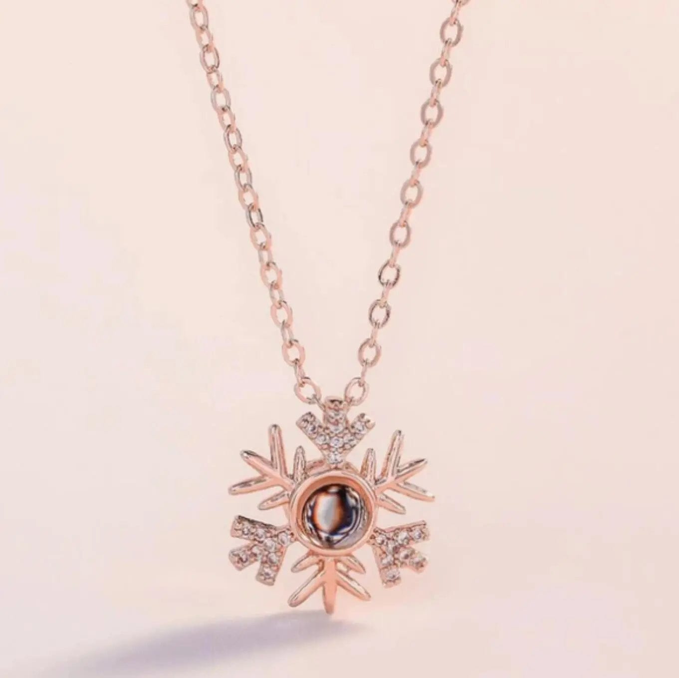 Custom Photo Projection Snowflake Necklace Hidden Photo In The