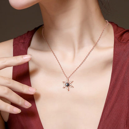 Custom Photo Projection Snowflake Pendant Necklace - Hidden Forever