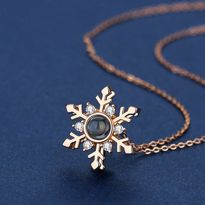 Custom Photo Projection Snowflake Pendant Necklace - Hidden Forever