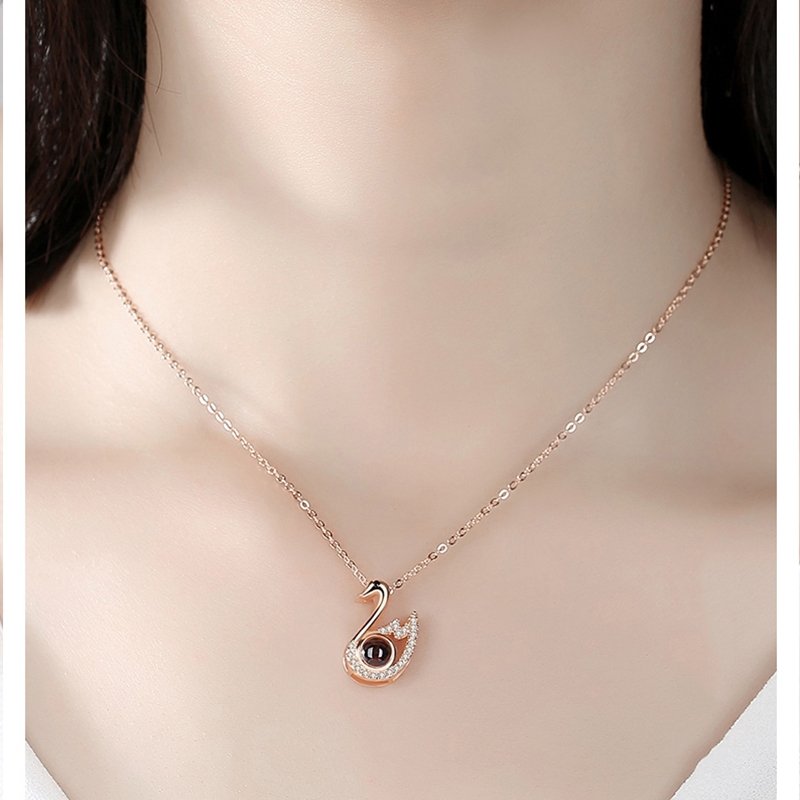 Custom Photo Projection Swan Pendant Necklace - Hidden Forever