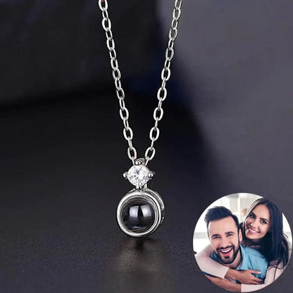 Custom Photo Projection Tiny Diamond Zircon Gem Necklace - Hidden Forever