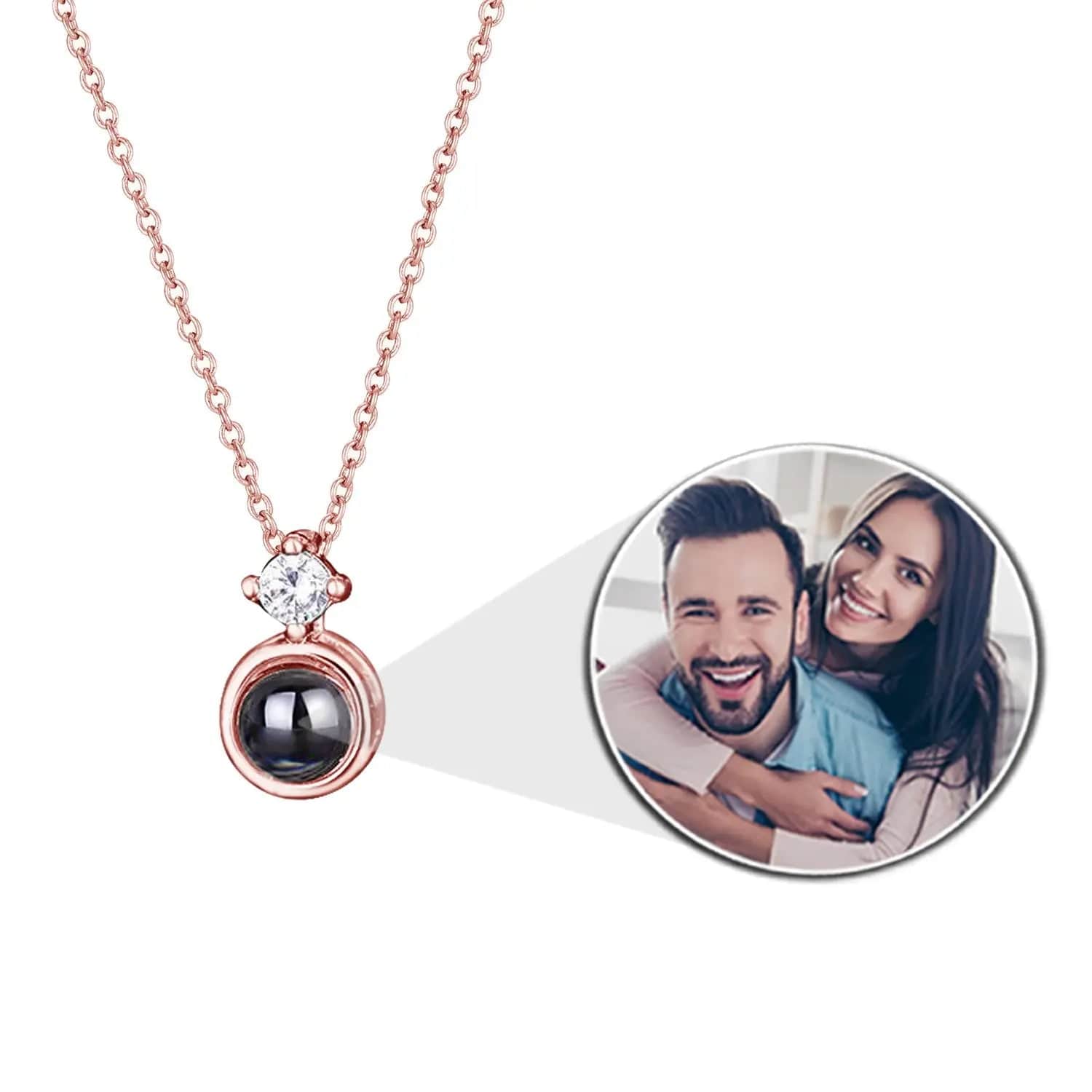 Custom Photo Projection Tiny Diamond Zircon Gem Necklace - Hidden Forever