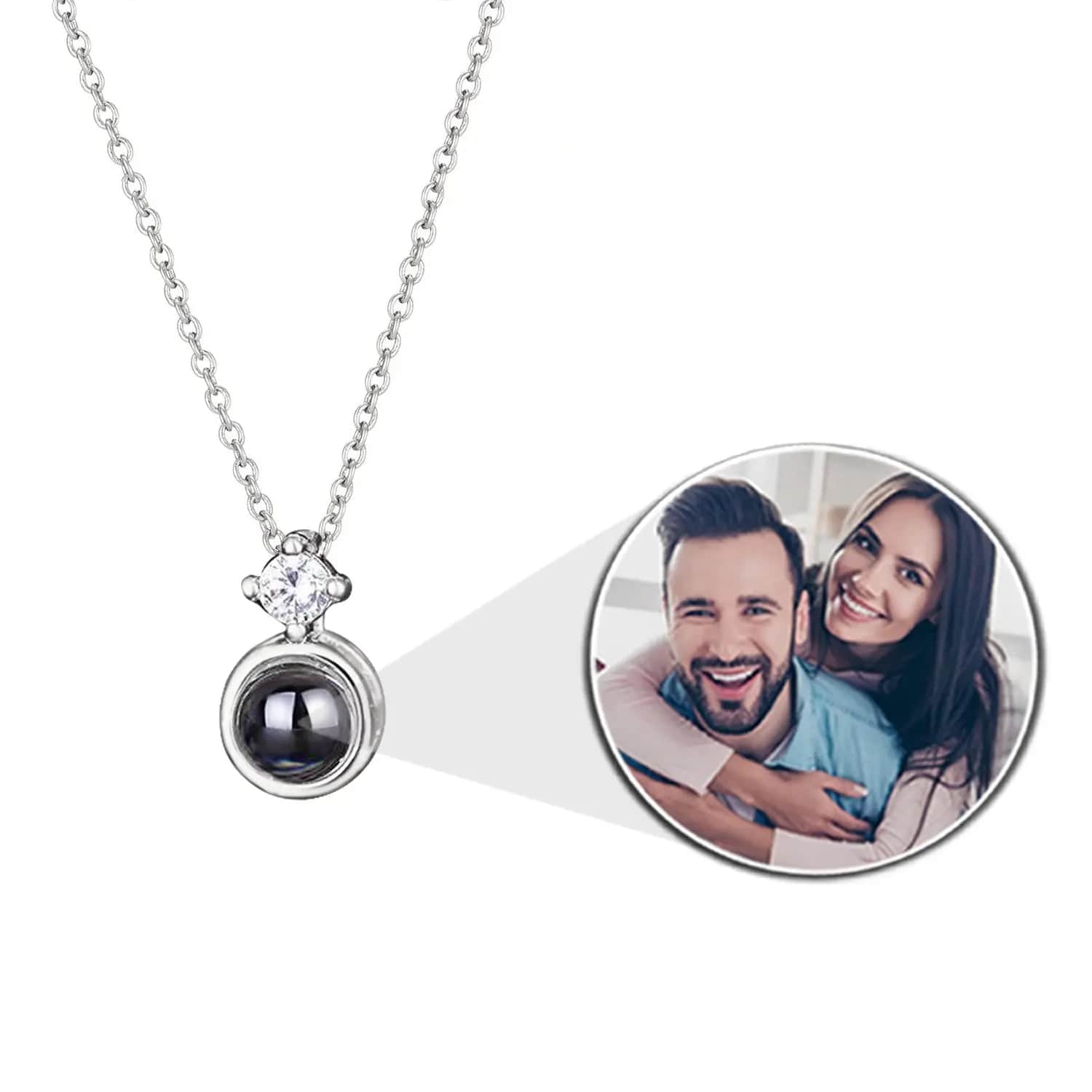 Custom Photo Projection Tiny Diamond Zircon Gem Necklace - Hidden Forever