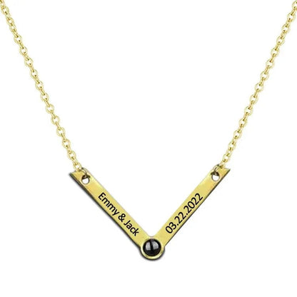 Custom Photo Projection V-Shaped Pendant Necklace - Hidden Forever