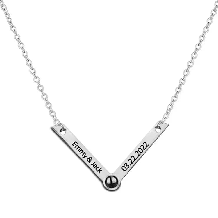 Custom Photo Projection V-Shaped Pendant Necklace - Hidden Forever