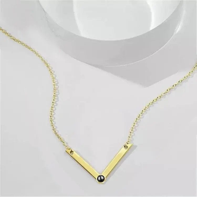 Custom Photo Projection V-Shaped Pendant Necklace - Hidden Forever