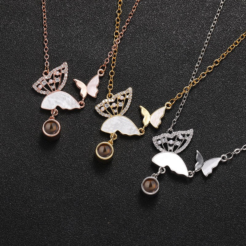 Custom Sparkly Butterflies Hidden Photo Necklace - Hidden Forever